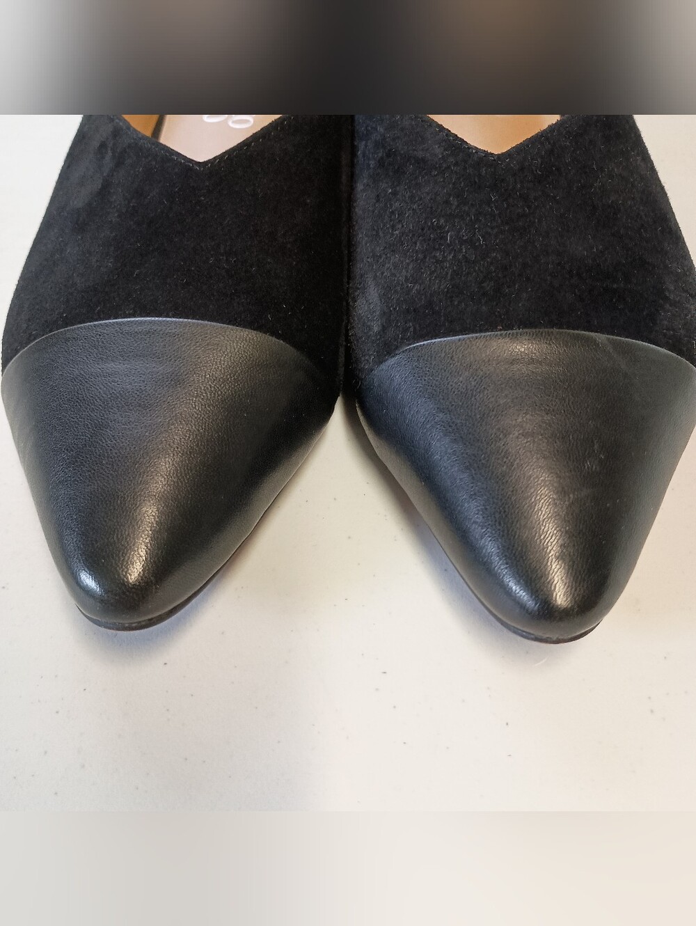 Franco Sarto Mule Flats Womens 8 Black Sharin Suede Leather Cap Toe Pointed - Picture 6 of 11